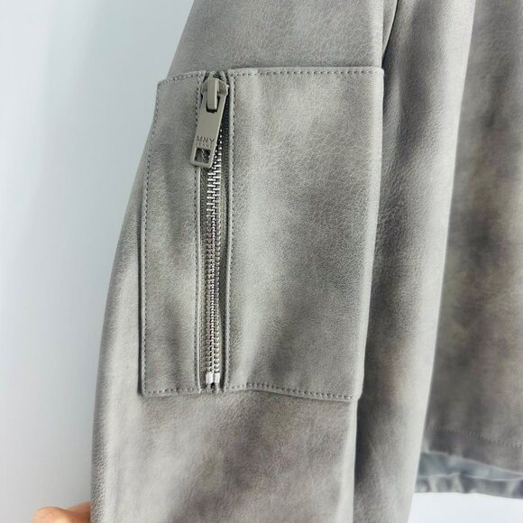 Marc New York Womens Grey Faux Leather Snap Button Long Sleeve Bomber Jacket L - Picture 5 of 11